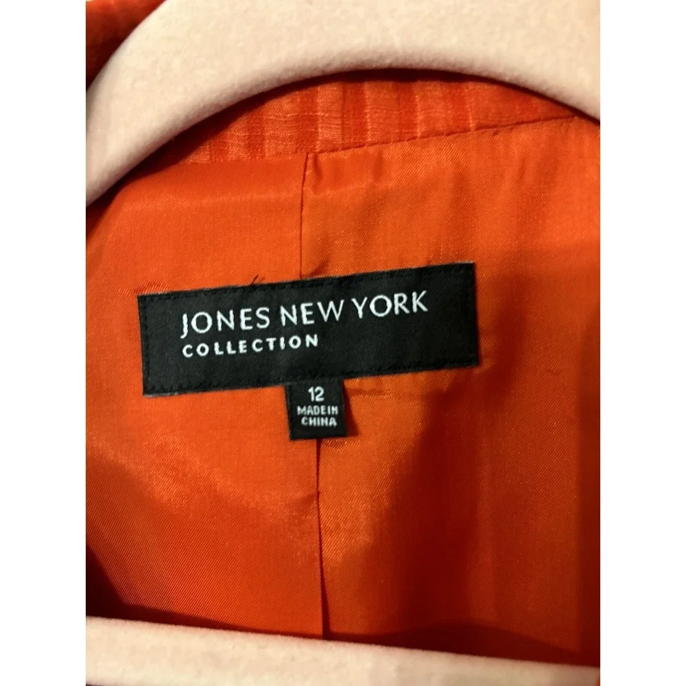 Jones New York Womens Size 12 Button Up Linen Blazer Bright Orange